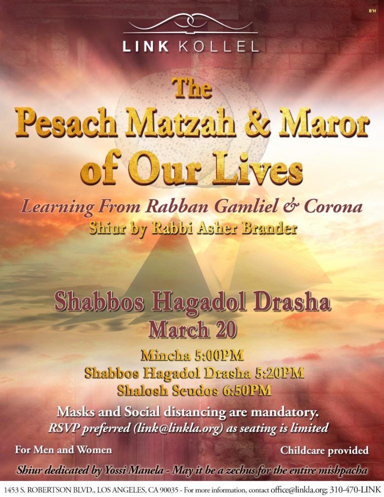 Shabbos Hagadol Drasha - The Pesach Matzah &amp; Maror of Our Live - Rabbi ...