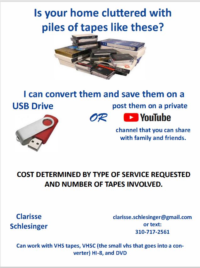 Video conversion from VHS, hi 8, DVR to USB or youtube. Hillygram Los